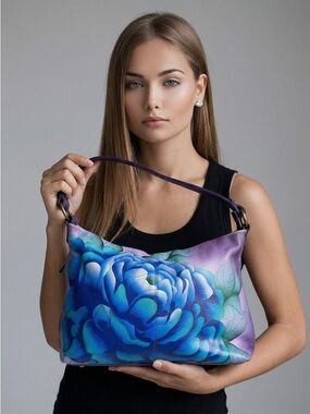 🌻Anna by Anuschka Hand-Painted Genuine Leather Hobo Handbag Shoulder Bag